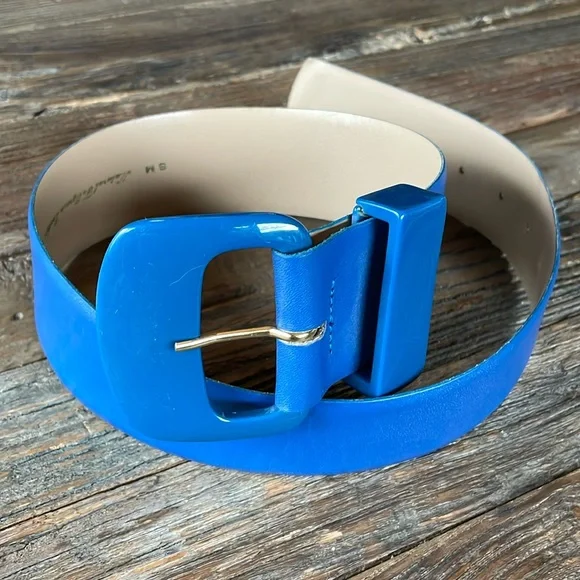 Vintage Cipriani Women\'s Blue Lizard Grain Leather Belt Gold Buckle Size Medium Leather Solid Cipriani Belts for Women for sale | eBay main image 3